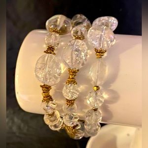 Vintage Crystal glass and gold 3 strand bracelet.